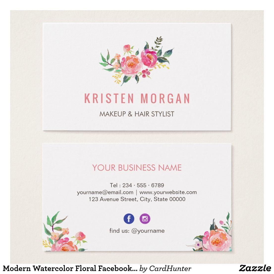 Facebook and Instagram for Business Card Logo - Modern Watercolor Floral Facebook Instagram Icon Business Card ...