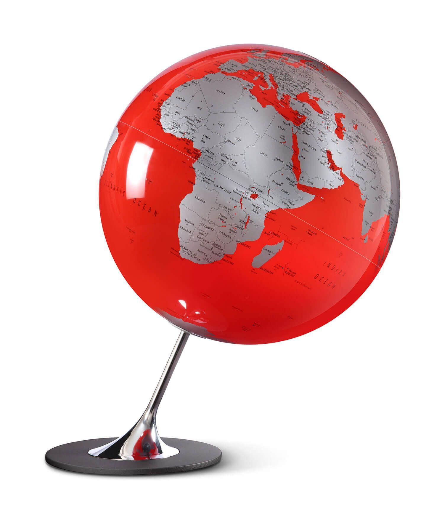 Red World Globe Logo - Anglo Red Globe, Contemporary Red Ocean World Globe with Steel Base
