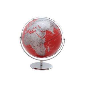 Red World Globe Logo - 2 Tone Revolving World Globe Table Top Red & Silver Modern Style