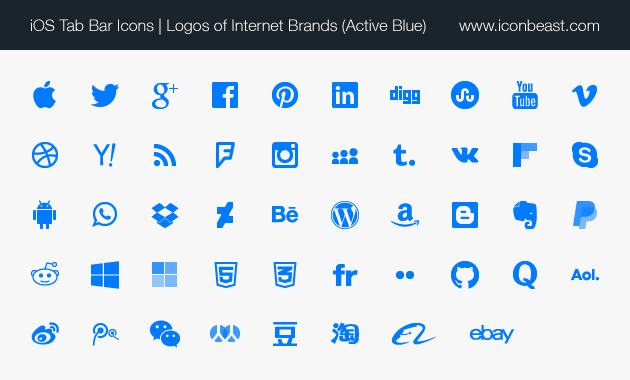 Blue Social Media Logo - Social Media and Internet Brand Logos Line Icons | iOS Tab Bar Icons