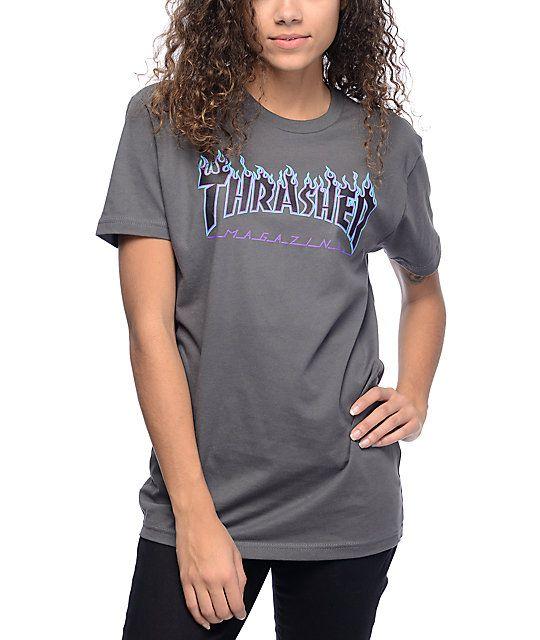 Girl Thrasher Logo - Thrasher Flame Logo Grey T-Shirt | Zumiez
