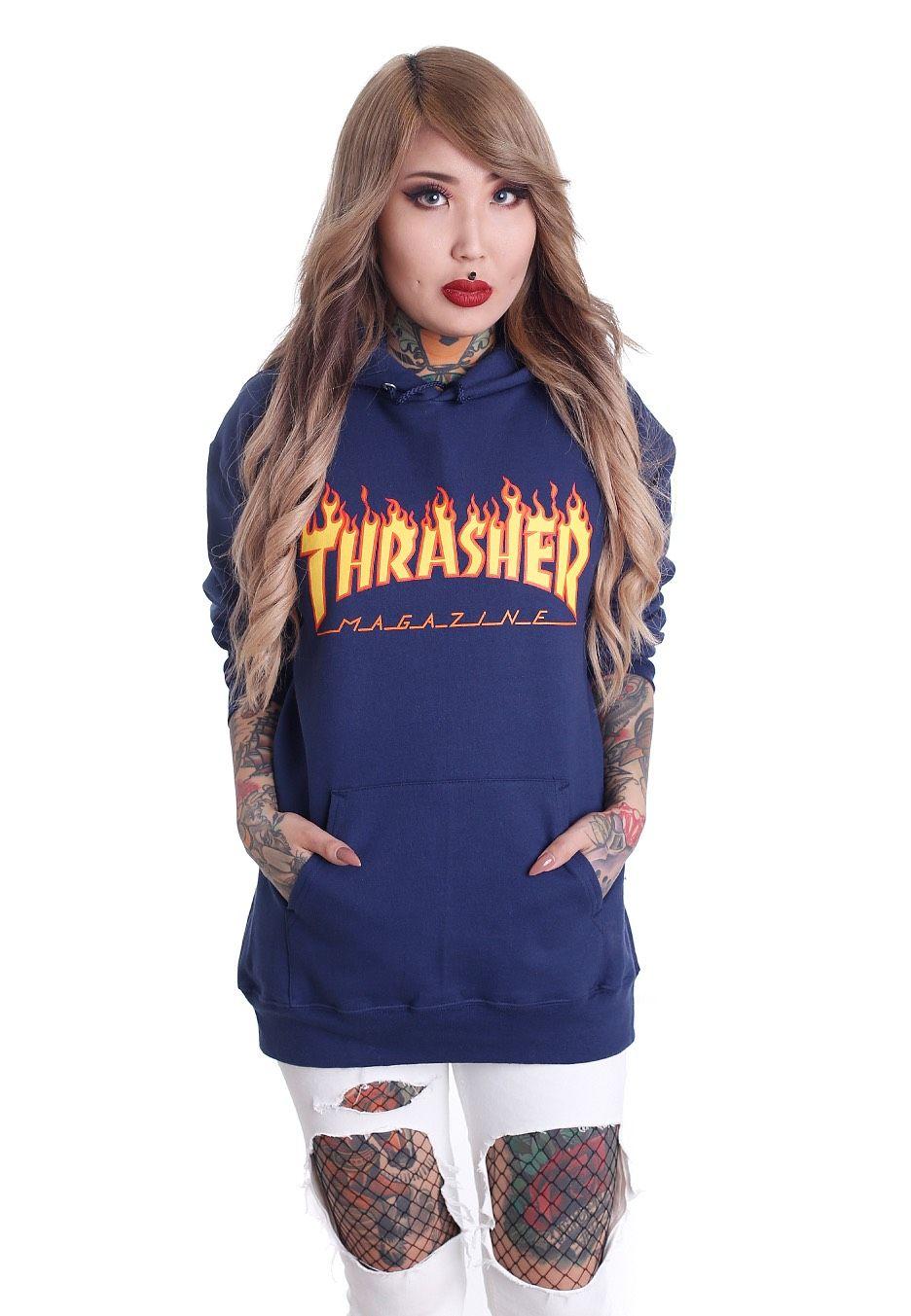 Girl Thrasher Logo - Thrasher - Thrasher Flame Navy - Hoodie - Streetwear Shop ...