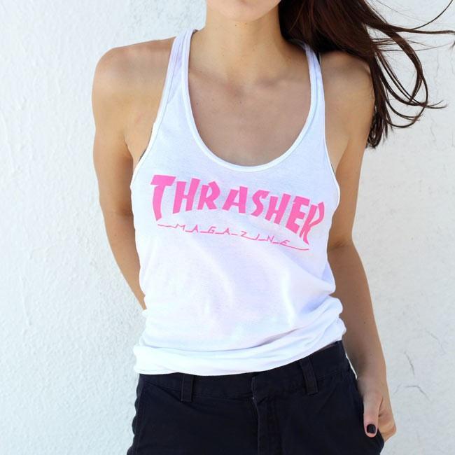 Girl Thrasher Logo - THRASHER Magazine Logo Girls Racerback Tank (White)