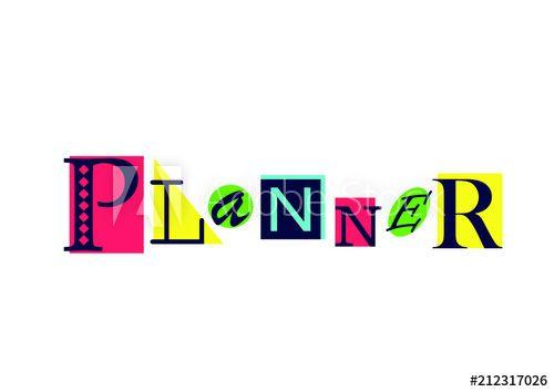 Red Green Blue and Yellow Brand Logo - Lettering of Planner with different letters in dark blue on colorful