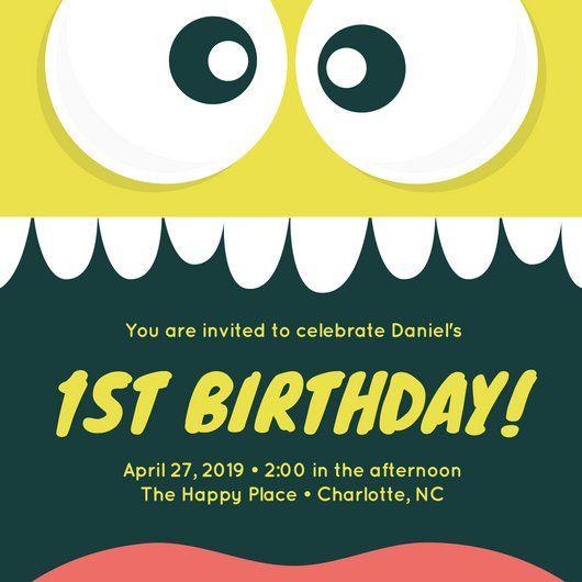 Green Cute Logo - Green Cute Monster 1st Birthday Invitation - Templates by Canva
