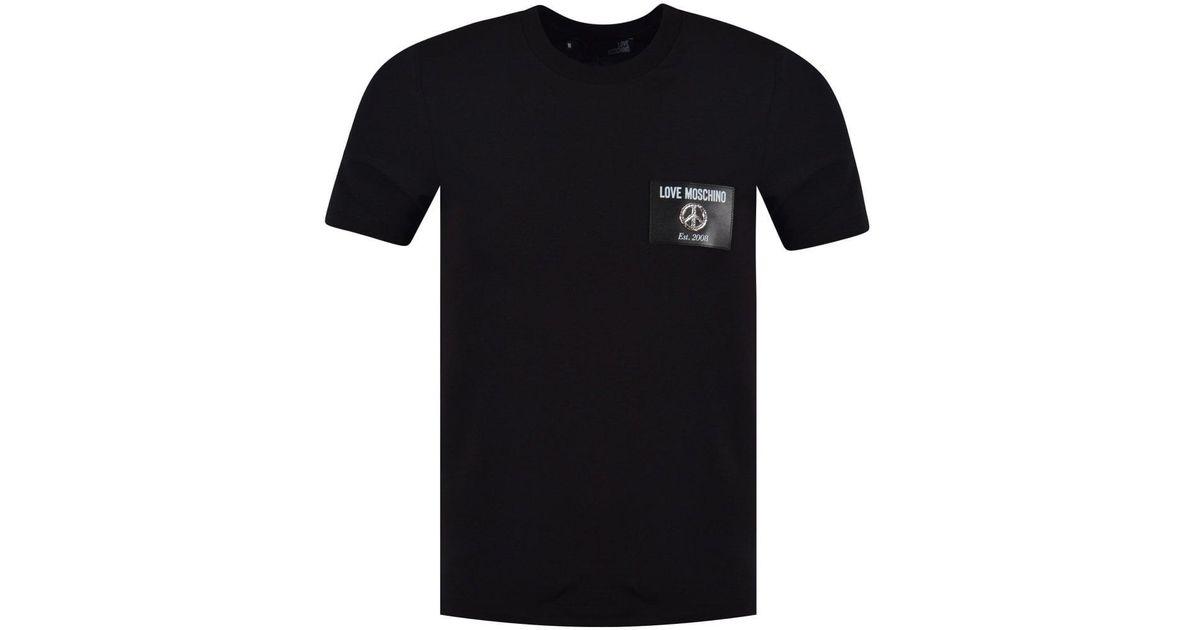Black Square Logo - Love Moschino Black Square Leather Badge Logo T-shirt in Black for ...