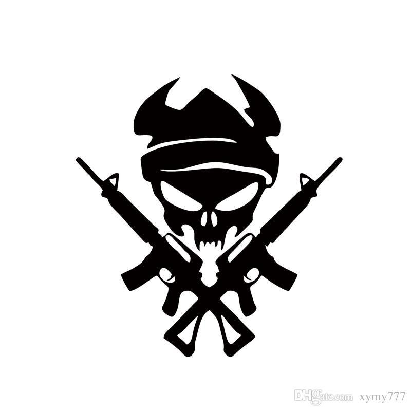 Cool Gun Logo - Cool Graphics Personality Viking Skull With Gun Machine Shooting Car