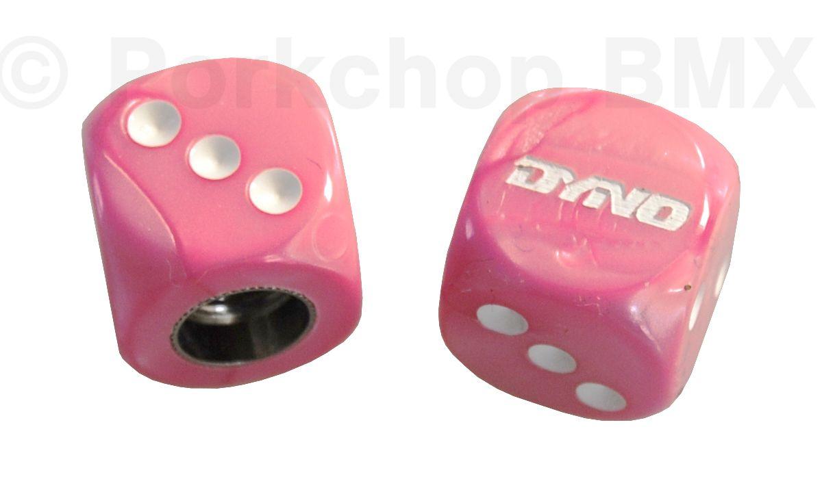 Pink Swirl Logo - Dyno solid logo old school BMX Dice Bicycle Tire Valve Caps pair