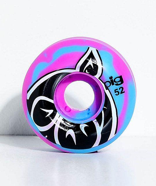 Pink Swirl Logo - Pig Wheels Speed Line 52m Blue & Pink Swirl Skateboard Wheels