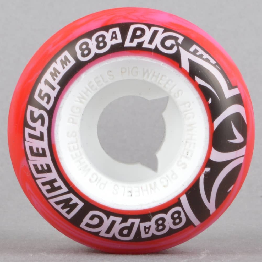 Pink Swirl Logo - Pig Wheels Street Cruisers Red/Pink Swirl 88A Skateboard Wheels 51mm ...