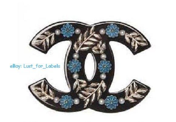 Wheat Black and Gold Logo - CHANEL Pearls Blue Enamel Flowers Gold Wheat Black Resin Pin