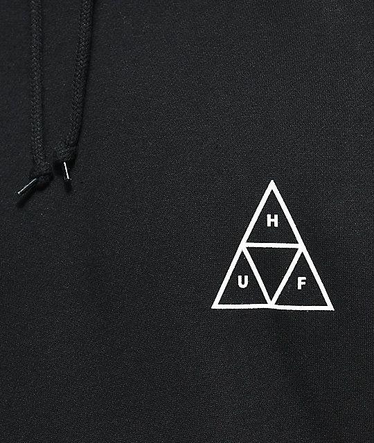 Gray Triangle Logo - HUF Roses Triple Triangle Black Pullover Hoodie