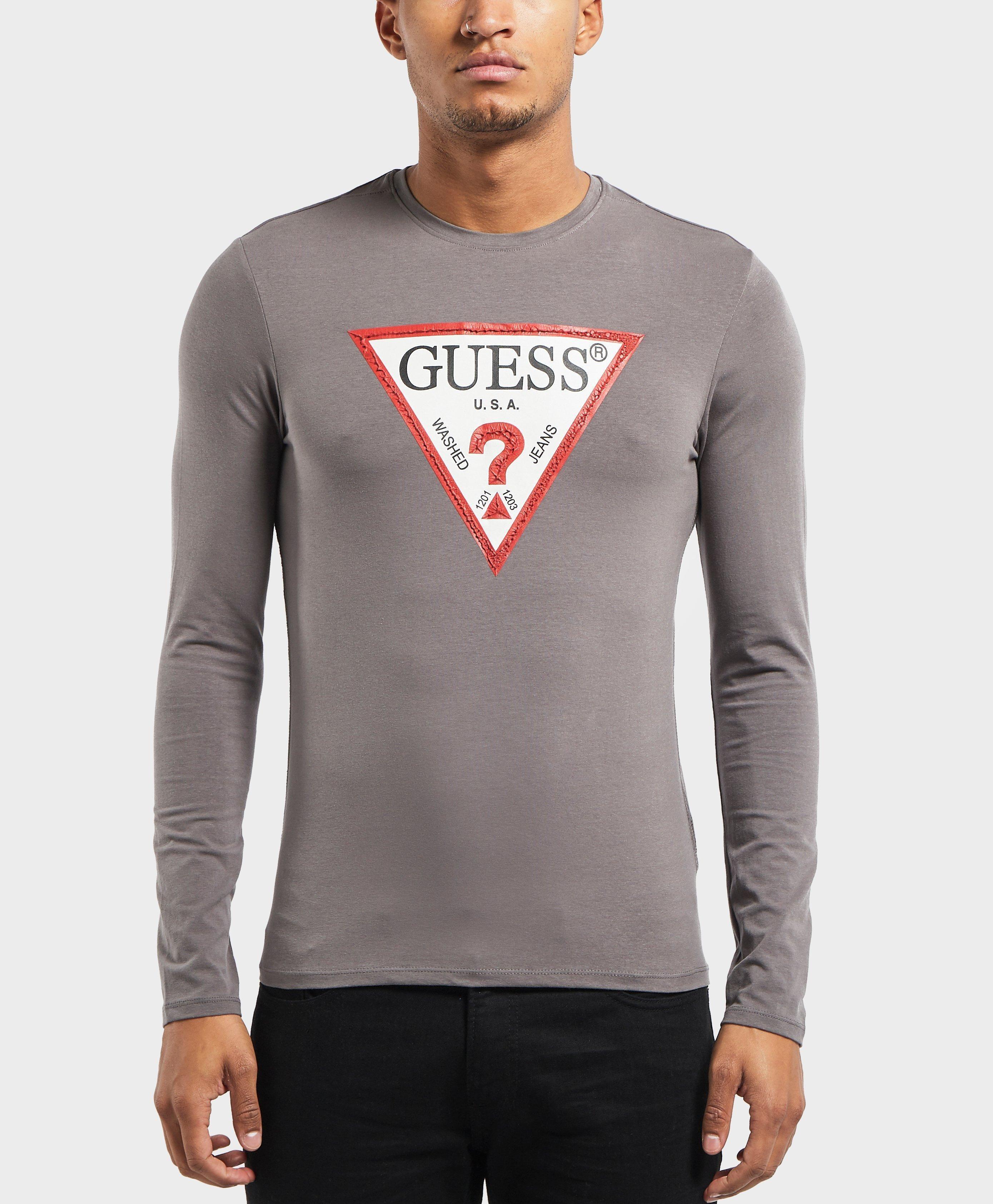 Gray Triangle Logo - Guess Triangle Logo Long Sleeve T Shirt In Gray For Men