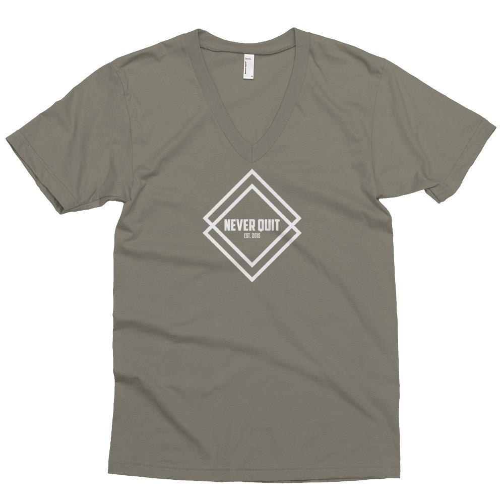 Gray Triangle Logo - Men's Never Quit V Neck T Shirt Elegant Double Triangle Logo