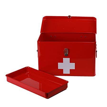 Red Box White Cross Logo - Metal Red Medical Box Vintage style Medicine storage white cross