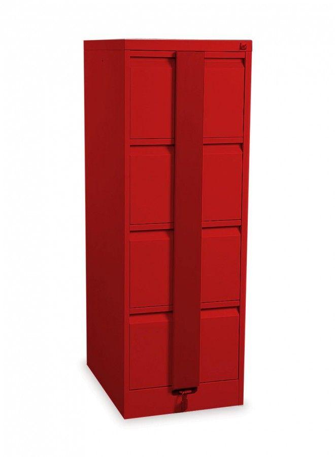 Red with Silver Line Logo - Silverline Kontrax 4 Drawer Security Filing Cabinet- Red