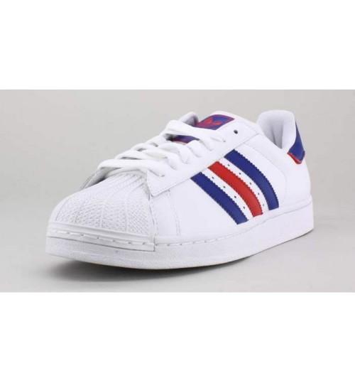 Red and Blue Shoes Logo - Adidas Superstar Sneaker White Red Blue Shoes