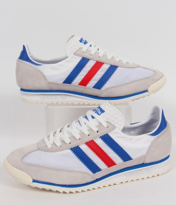 Blue and Red Adidas Logo - own em!* Adidas SL 72 Trainers in White/Blue/Red,adidas SL72 running ...