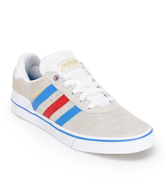 Red and Blue Shoes Logo - adidas Busenitz Vulc White, Blue, & Red Shoes | Zumiez