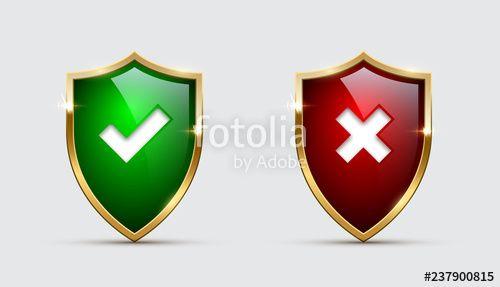 Green and Red Shield Logo - Glass green and red shields with check marks. Vector approved and ...