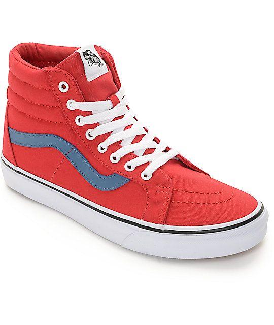 Red and Blue Shoes Logo - Vans Sk8 Hi Red And Blue Canvas Skate Shoes
