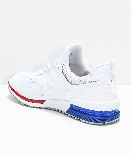 Red and Blue Shoes Logo - New Balance Lifestyle 574 Sport White, Blue & Red Shoes