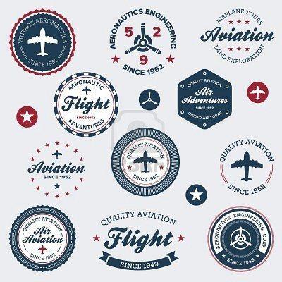 Vintage Aviation Logo - Set of vintage retro aeronautics flight badges and labels