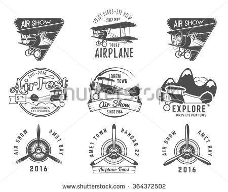 Vintage Aviation Logo - Vintage airplane emblems. Biplane labels. Retro Plane badges, plane ...