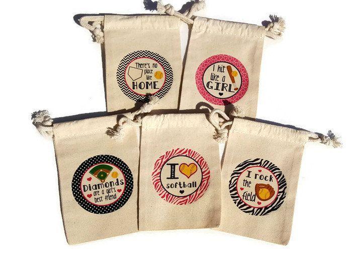 Softball Hit Logo - Softball Party Favors Set of 10 Muslin 4x6 Gift Bags Hit Like a Girl