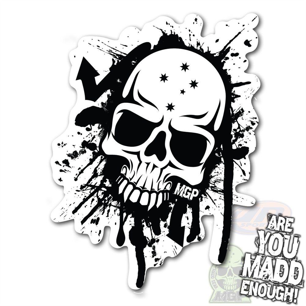 Black and White Gear Logo - MGP Skull Stickers from Madd Gear distributed by J & R Sports - J ...