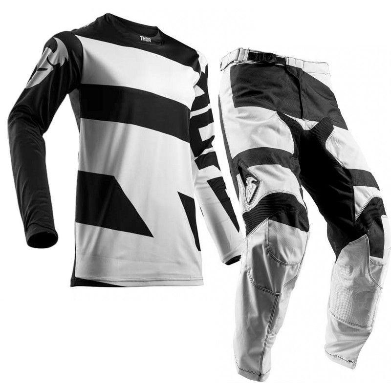 Black and White Gear Logo - 2018 Thor MX Pulse LEVEL Motocross Gear Black White | 1stMX.co.uk