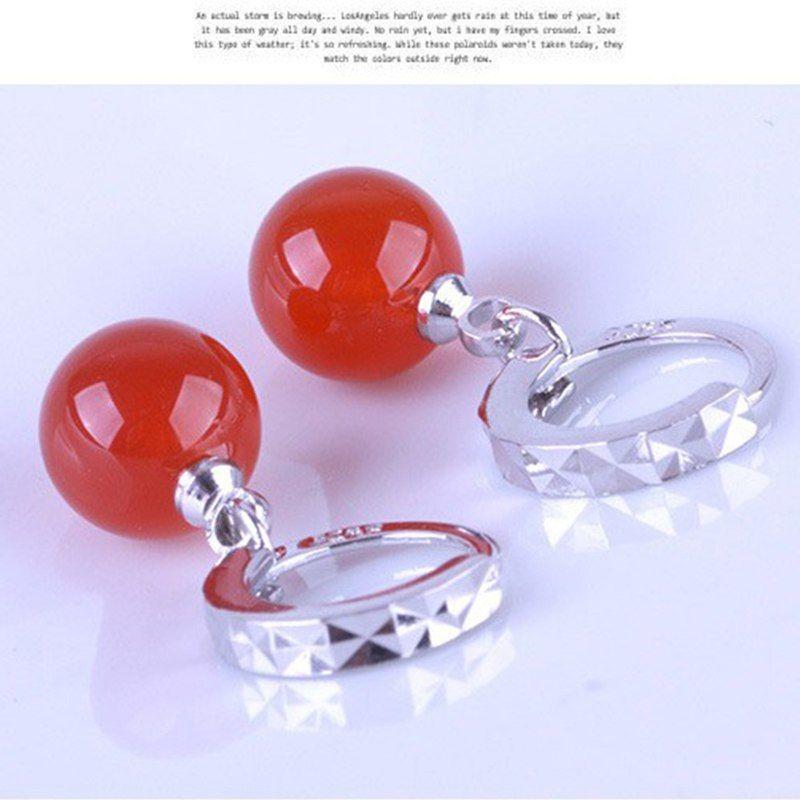 Silver Circle Red E Logo - Round Beads Pendientes Hanging Earrings Silver Circle Buckle Aros ...