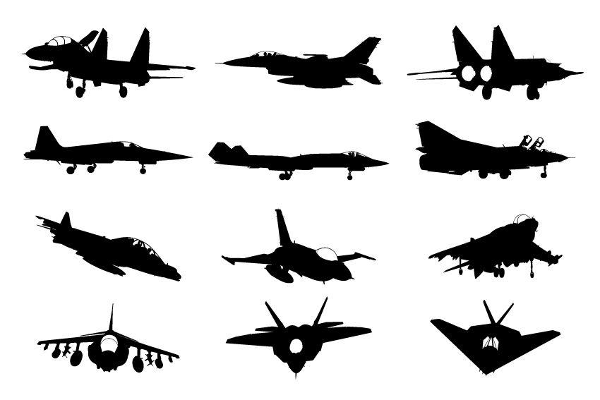 Fighter Aircraft Logo - Military plane silhouette vector pack free. Silhouettes Vector