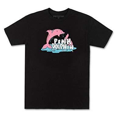 Pink Dolphin Co Logo - Pink Dolphin Men's Drip Script T Shirt Black: Amazon.co.uk: Clothing