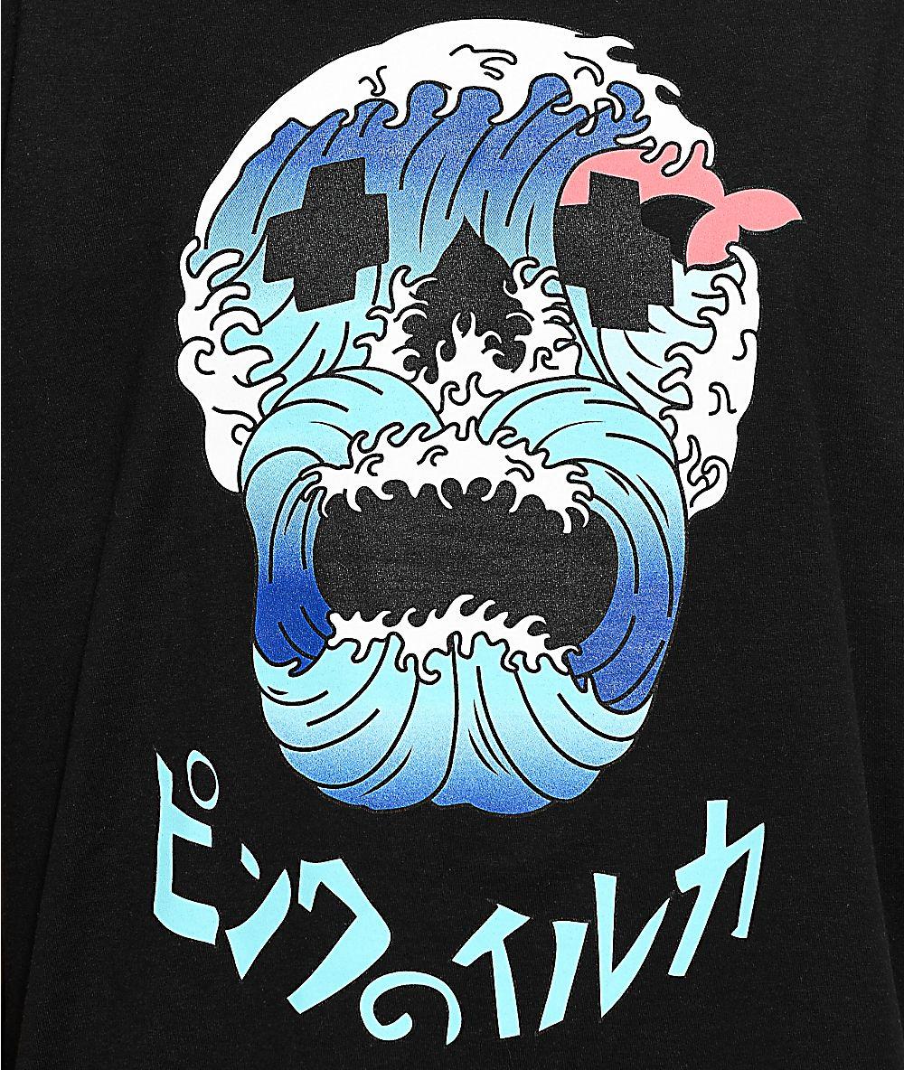 Pink Dolphin Co Logo - Mens Clothing Shirts Pink Dolphin Tsunami Skull Black T-Shirt ...
