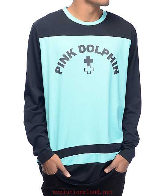 Pink Dolphin Co Logo - Men's Black Weekend Pink Dolphin Curve Logo Long Sleeve Jersey ...