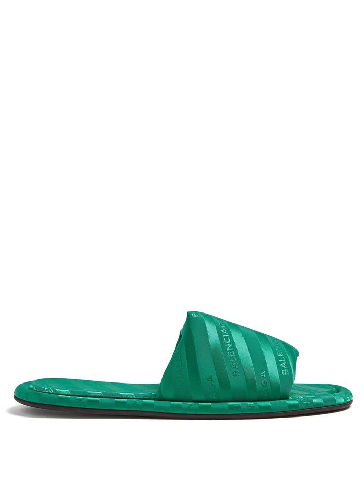Green Women Logo - Balenciaga Green Women's Line Logo Jacquard Slides S32 Sandals Size ...