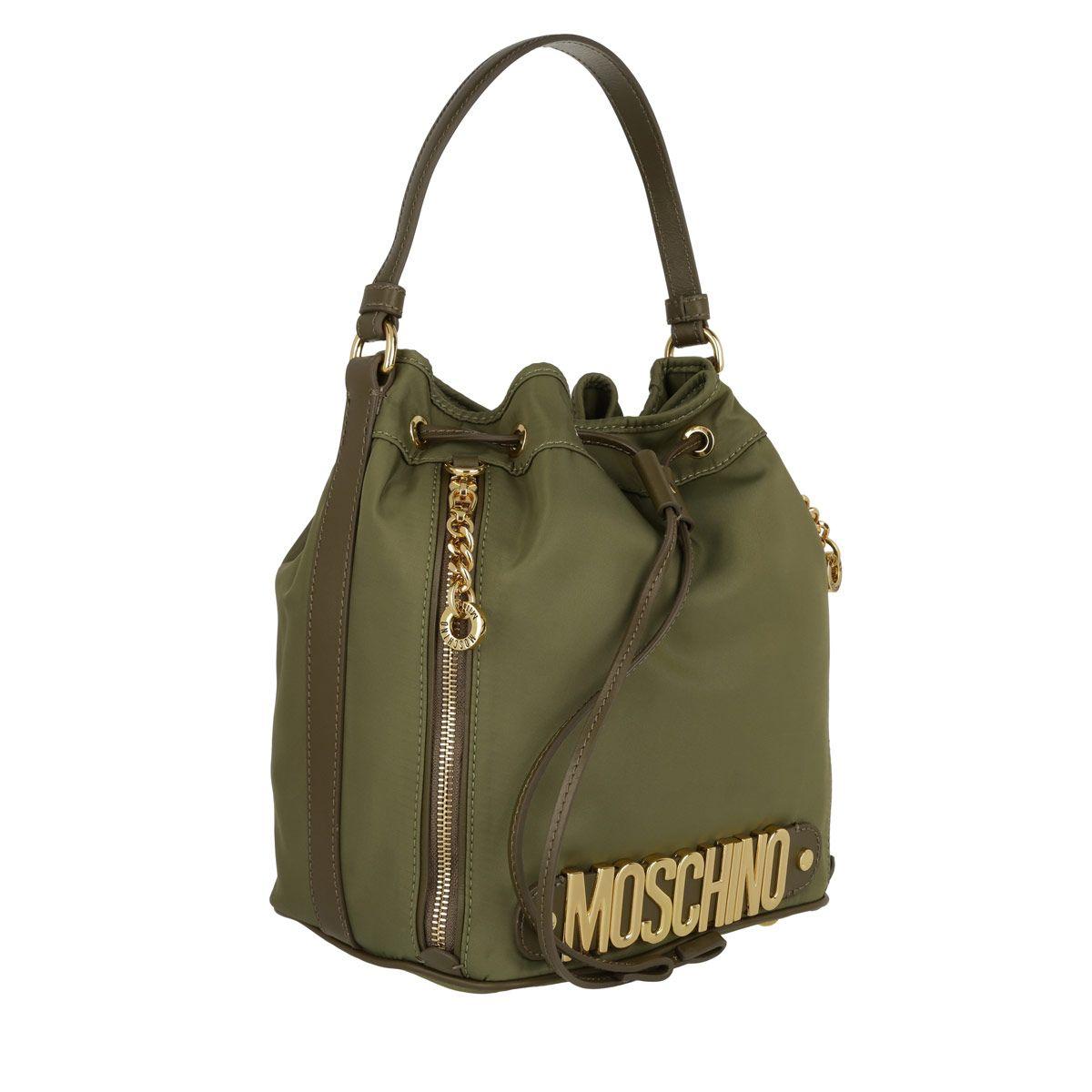 Green Women Logo - Moschino Logo Medium Nylon Bucket Bag Green Women, moschino sale, Shop