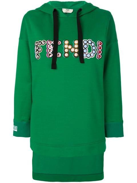 Green Women Logo - Fendi Women logo hooded sweatshirt F10B0 GREEN Outer:Cotton 100
