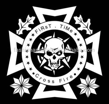Fire Cross Logo - First Time Cross Fire Skull Logo Label Plastisol Heat Transfers