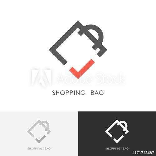 Tick Mark Logo - Shopping bag logo or packet with red check mark or tick
