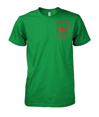Green and Red Shield Logo - Red Shield T-Shirts – True King