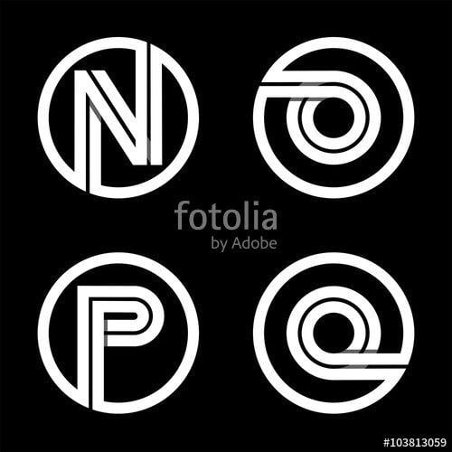 Double N Logo - Capital letters N, O, P, Q. From double white stripe in a black