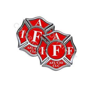 Two White Red L Logo - IAFF Sticker Decals (2 pack) Firefighter Int'l Maltese Cross 4 Red