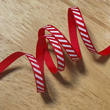 Two White Red L Logo - metres of Candy Cane Stripe Christmas Grosgrain Ribbon