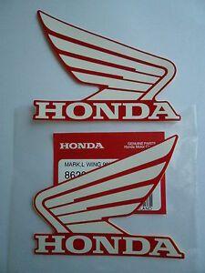 Two White Red L Logo - GENUINE Honda Fuel Tank Wing Decal Wings Sticker x 2 RED & WHITE
