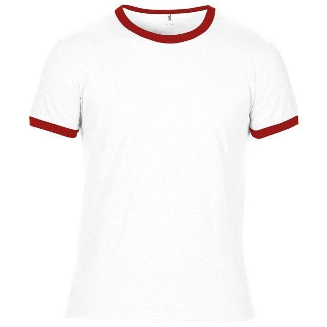 Two White Red L Logo - Anvil Mens Plain Lightweight Ringer T-shirt White/red L | eBay