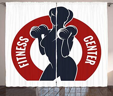 Two White Red L Logo - Fitness Curtains by Ambesonne, Fitness Center Emblem Like Design ...