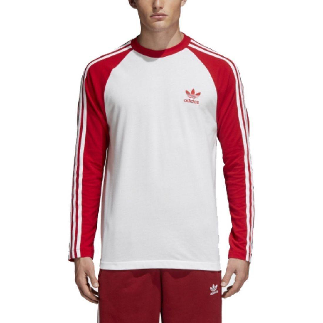 Two White Red L Logo - adidas Men's Long Sleeve 3 Stripes LS T Cw1231 White Red L