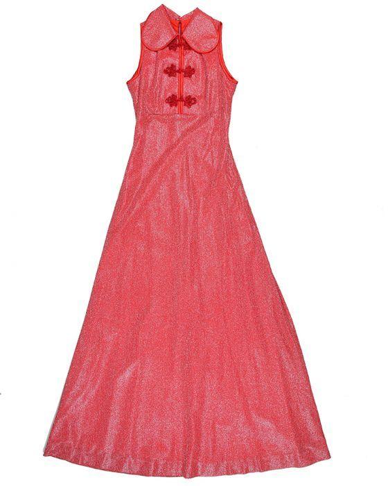 Red Silver S Logo - 60s Red & Silver Lamé Chinese Style Maxi Dress Red, Silver £75